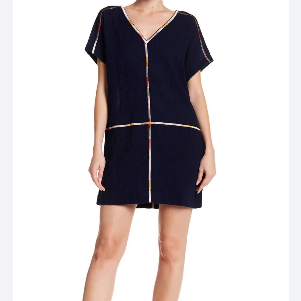 Madewell Isadora Embroidery Easy Blue V-Neck Boho Mini Shirt Dress size L